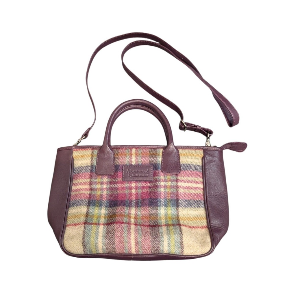 Abertweed by Mala Leather Plaid Wool Purple Satchel Crossbody Bag Abraham Moon